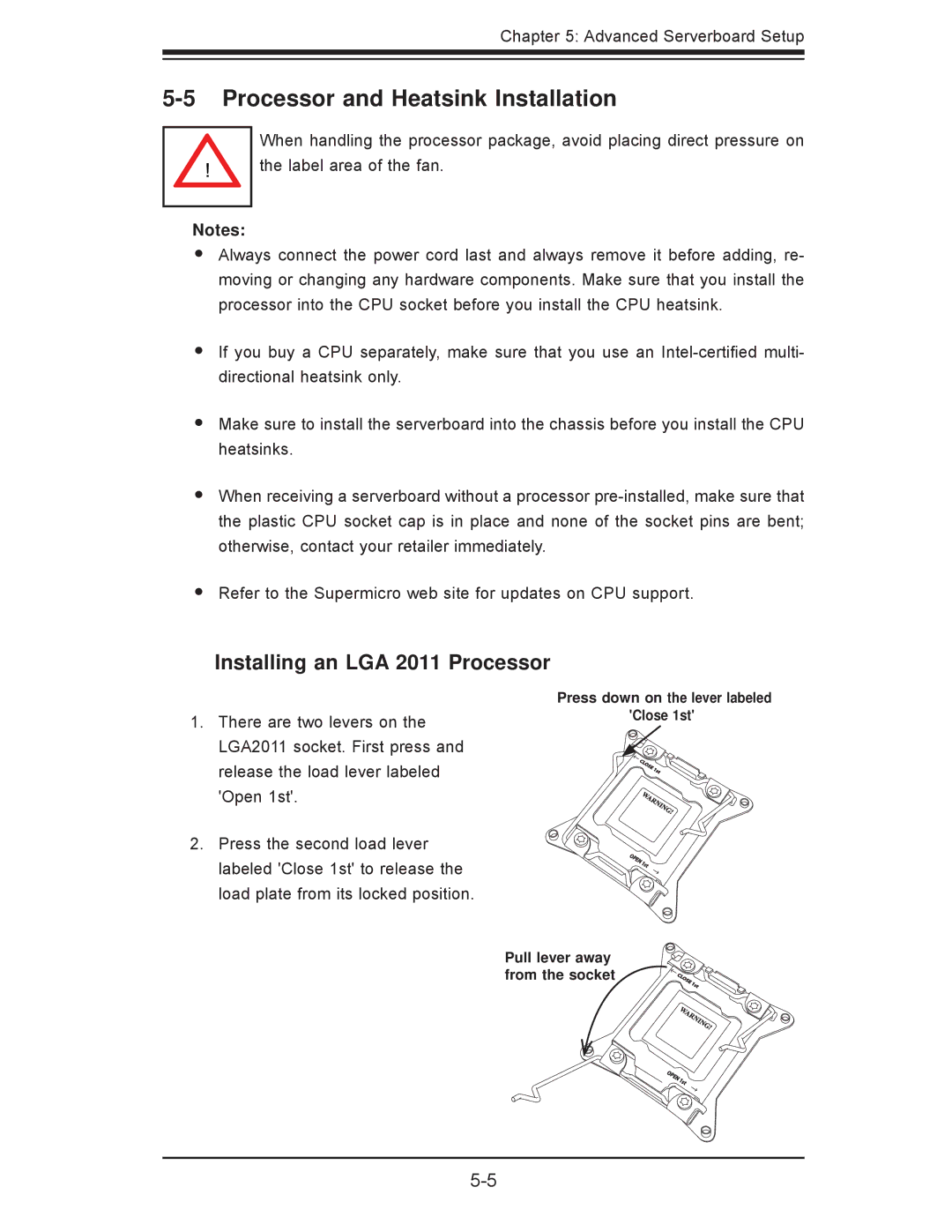 SUPER MICRO Computer 7047A-73, 7047A-T user manual Processor and Heatsink Installation, Installing an LGA 2011 Processor 