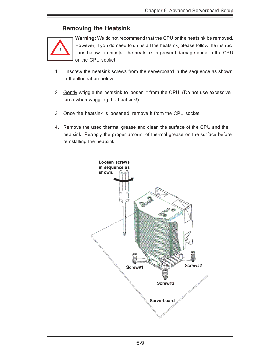 SUPER MICRO Computer 7047A-73, 7047A-T user manual Removing the Heatsink 