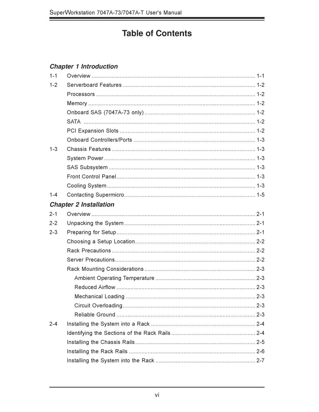 SUPER MICRO Computer 7047A-T, 7047A-73 user manual Table of Contents 