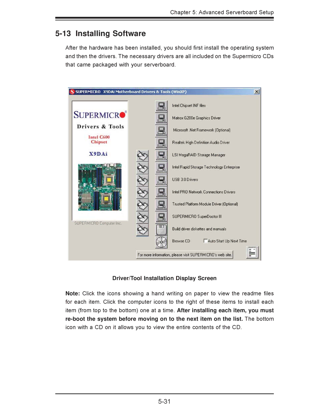 SUPER MICRO Computer 7047A-73, 7047A-T user manual Installing Software 