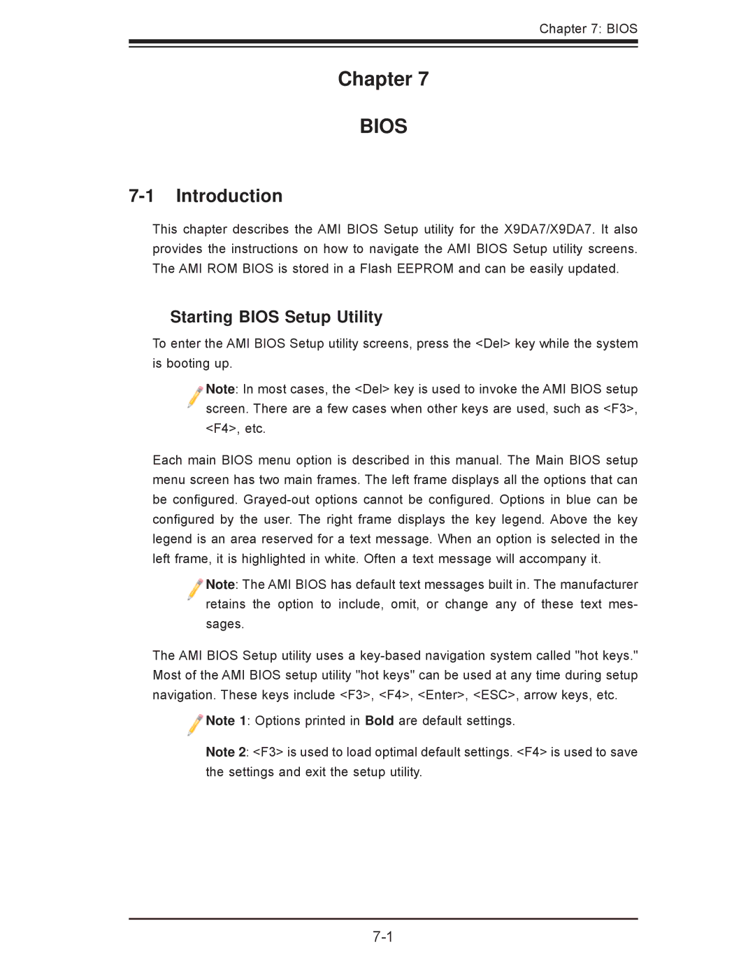 SUPER MICRO Computer 7047A-73, 7047A-T user manual Chapter, Introduction, Starting Bios Setup Utility 