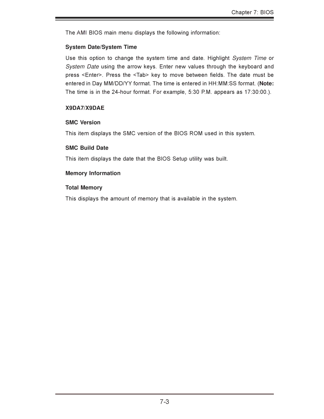 SUPER MICRO Computer 7047A-73 System Date/System Time, SMC Version, SMC Build Date, Memory Information Total Memory 