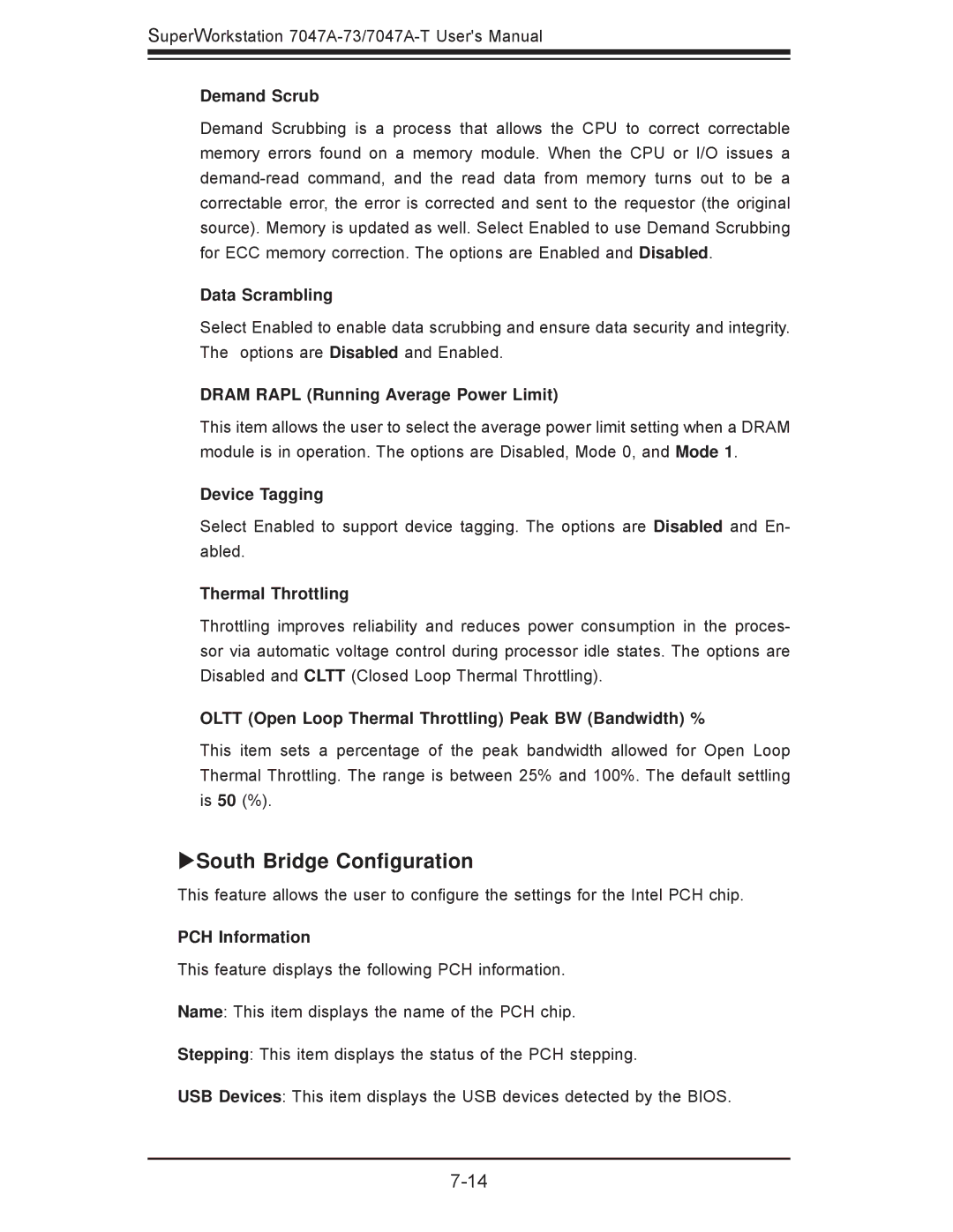 SUPER MICRO Computer 7047A-T, 7047A-73 user manual XSouth Bridge Conﬁguration 