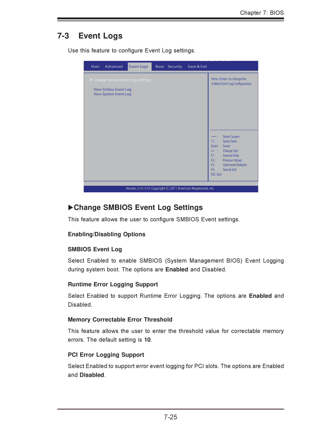 SUPER MICRO Computer 7047A-73, 7047A-T user manual Event Logs, XChange Smbios Event Log Settings 