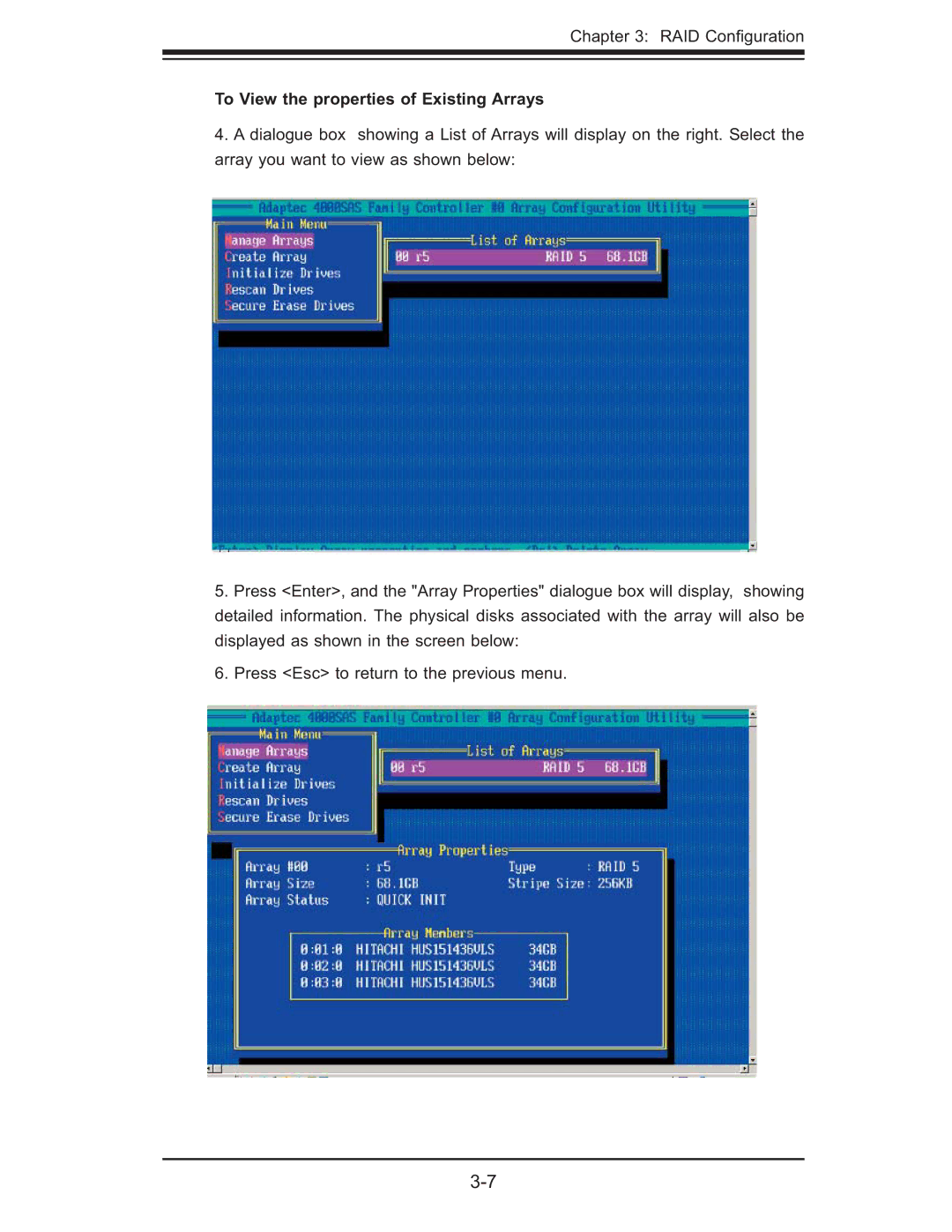 SUPER MICRO Computer AOC-SOZCR1, AOC-LPZCR1 manual To View the properties of Existing Arrays 