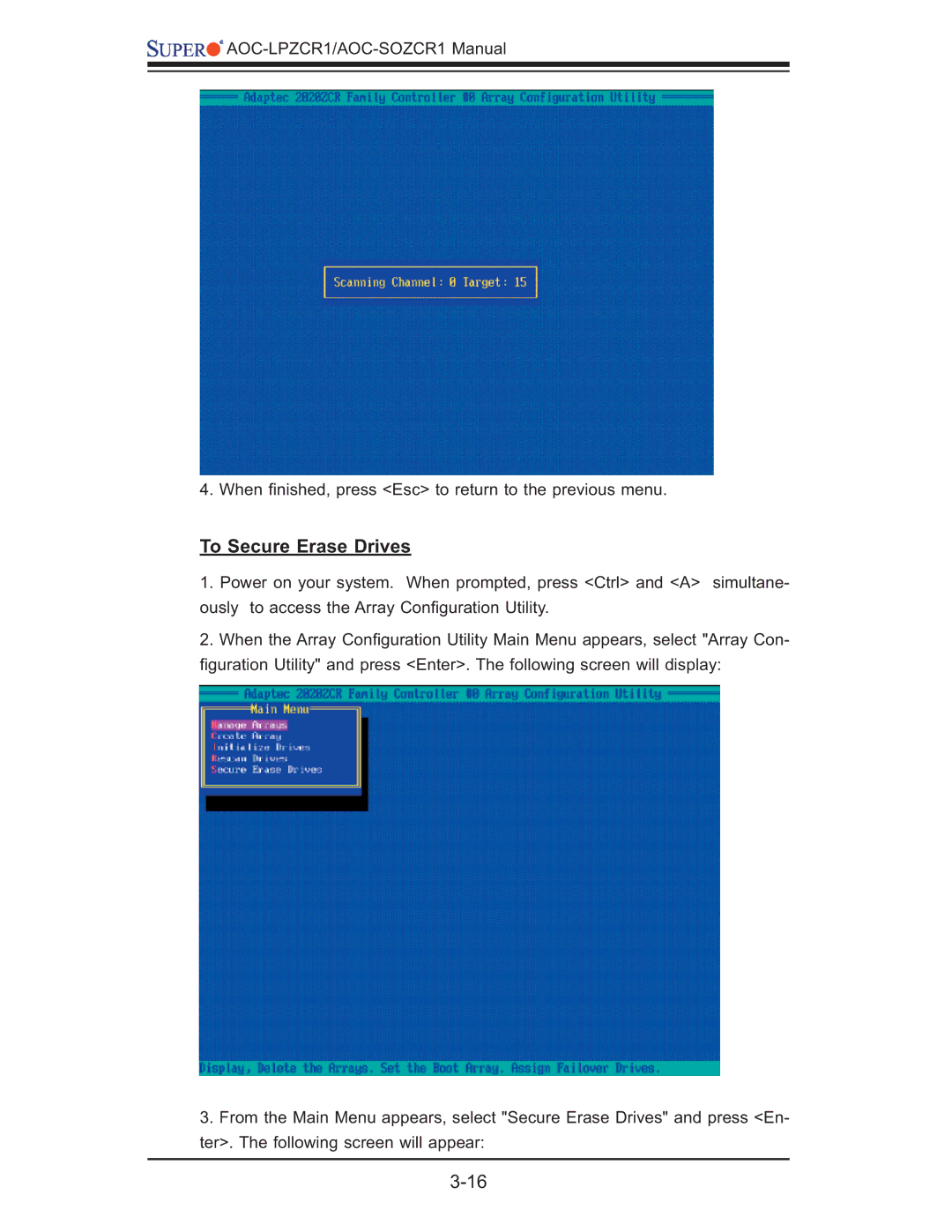 SUPER MICRO Computer AOC-LPZCR1, AOC-SOZCR1 manual To Secure Erase Drives 