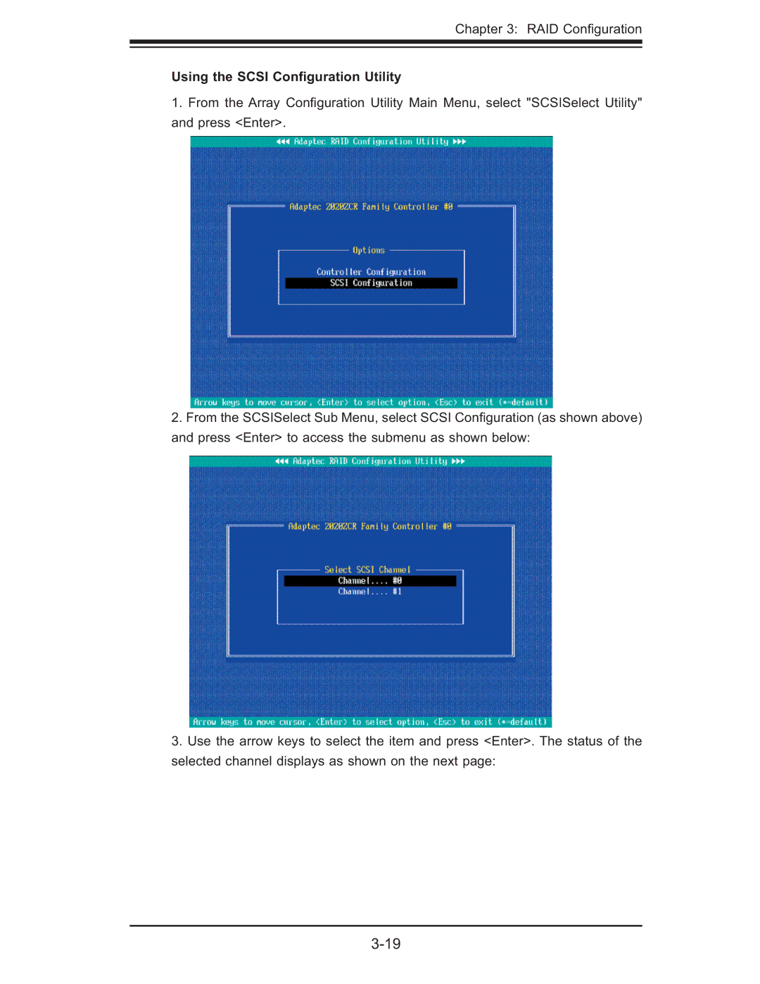 SUPER MICRO Computer AOC-SOZCR1, AOC-LPZCR1 manual Using the Scsi Conﬁguration Utility 