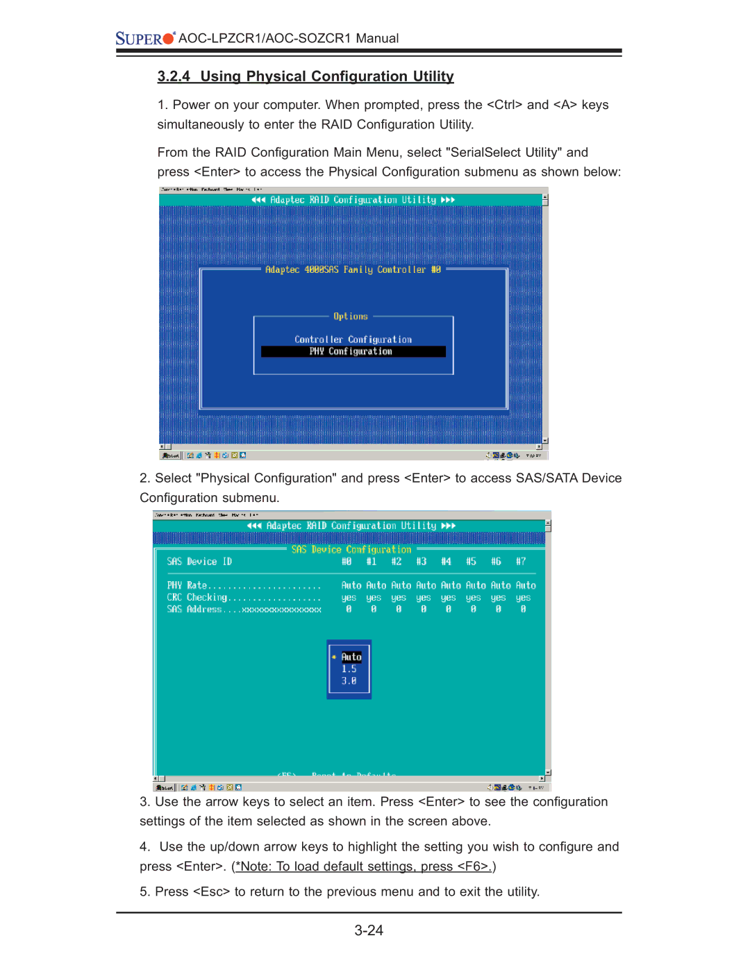 SUPER MICRO Computer AOC-LPZCR1, AOC-SOZCR1 manual Using Physical Conﬁguration Utility 