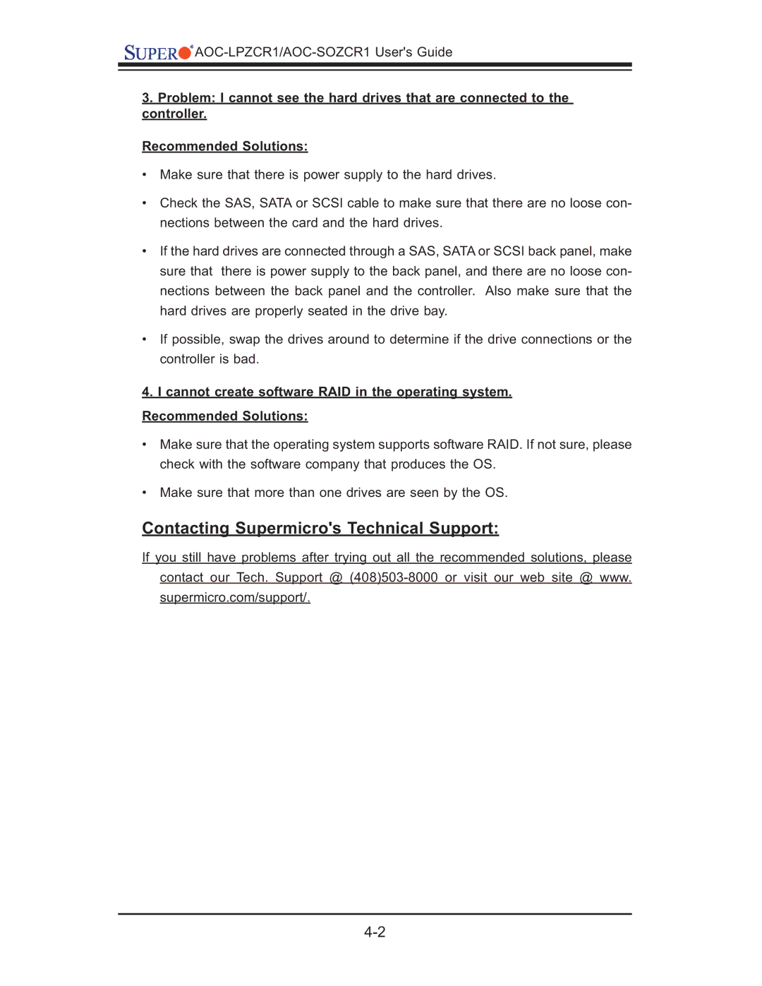 SUPER MICRO Computer AOC-LPZCR1, AOC-SOZCR1 manual Contacting Supermicros Technical Support 