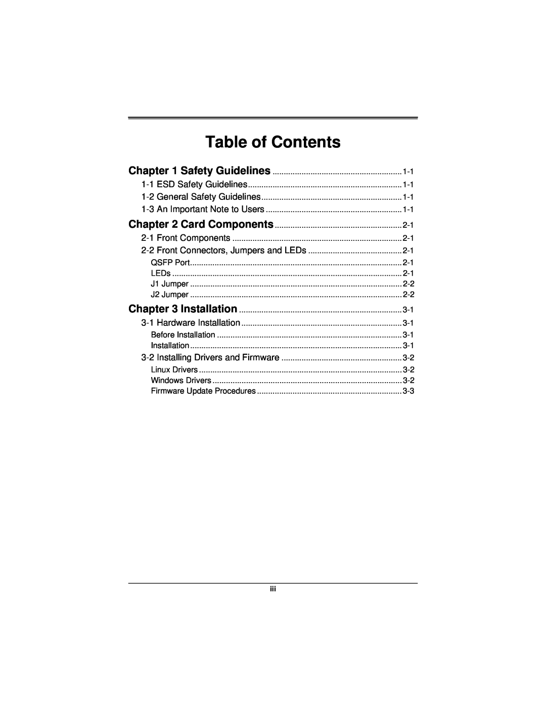 SUPER MICRO Computer AOC-R1UG-IBQ manual Table of Contents 