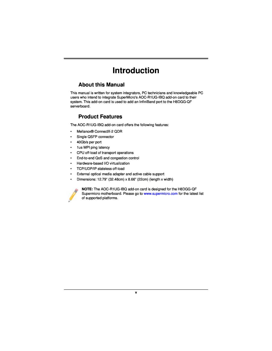 SUPER MICRO Computer AOC-R1UG-IBQ manual Introduction, About this Manual, Product Features 