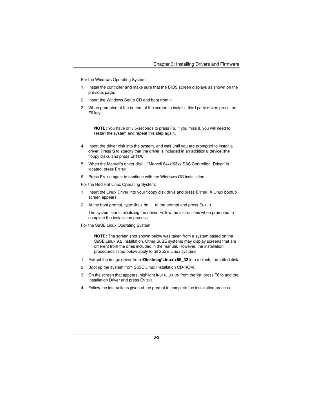 SUPER MICRO Computer AOC-SASLP-MV8 user manual For the Red Hat Linux Operating System, For the SuSE Linux Operating System 