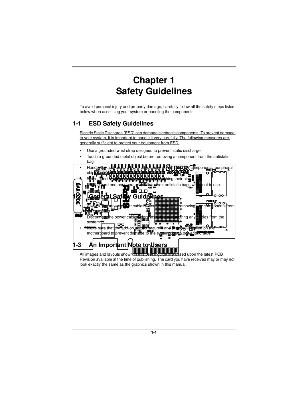 SUPER MICRO Computer AOC-SASLP-MV8 user manual Chapter Safety Guidelines, ESD Safety Guidelines, General Safety Guidelines 