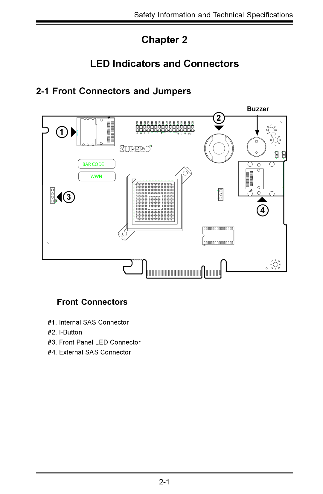 SUPER MICRO Computer AOC-USAS-L4iR manual Front Connectors and Jumpers 