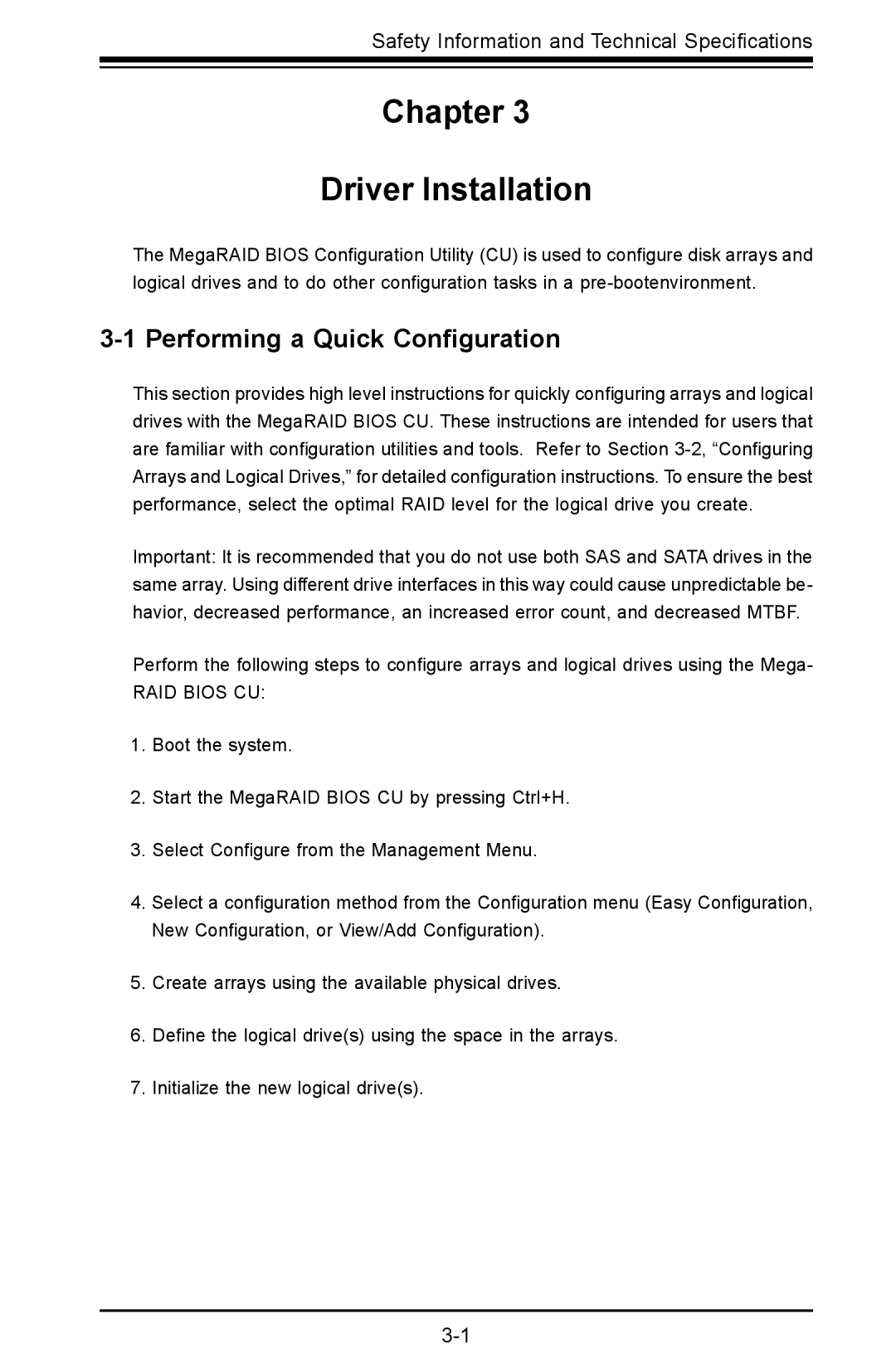 SUPER MICRO Computer AOC-USAS-L4iR manual Chapter Driver Installation, Performing a Quick Conﬁguration 