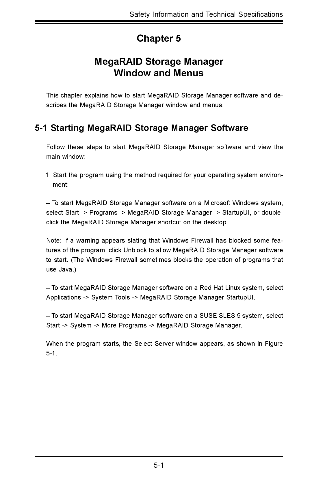 SUPER MICRO Computer AOC-USAS-L4iR manual Chapter MegaRAID Storage Manager Window and Menus 