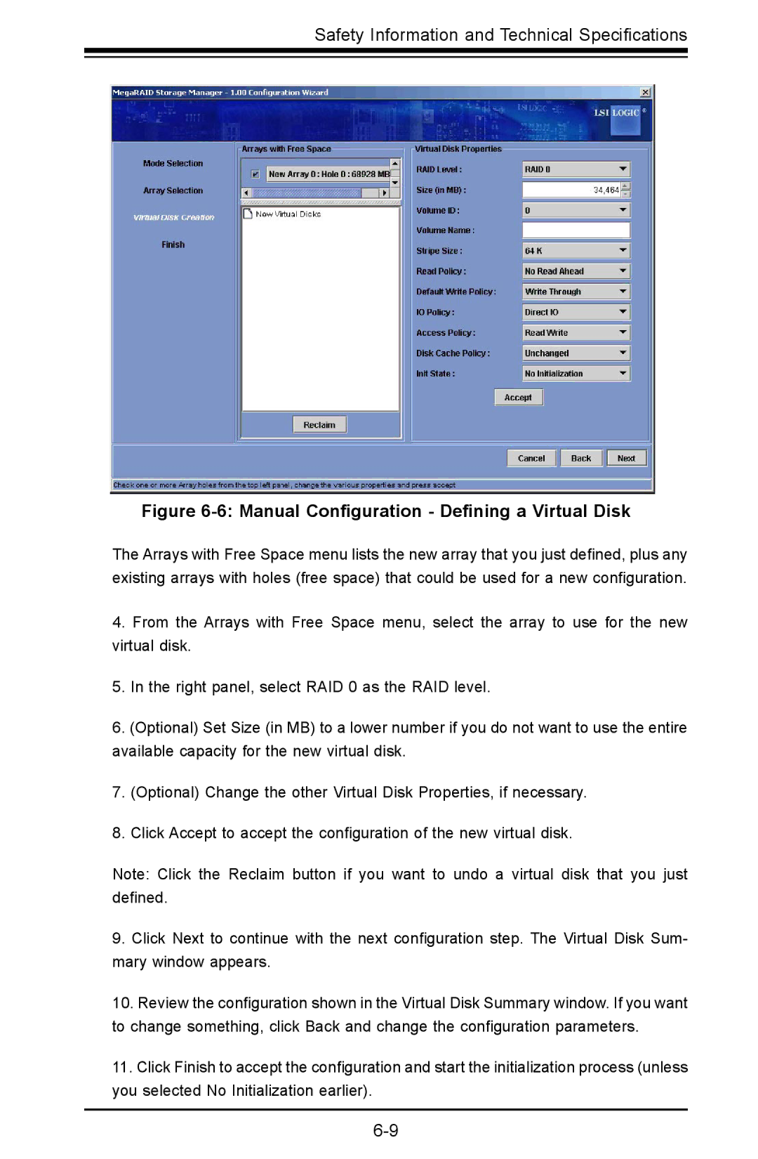 SUPER MICRO Computer AOC-USAS-L4iR manual Manual Conﬁguration Deﬁning a Virtual Disk 