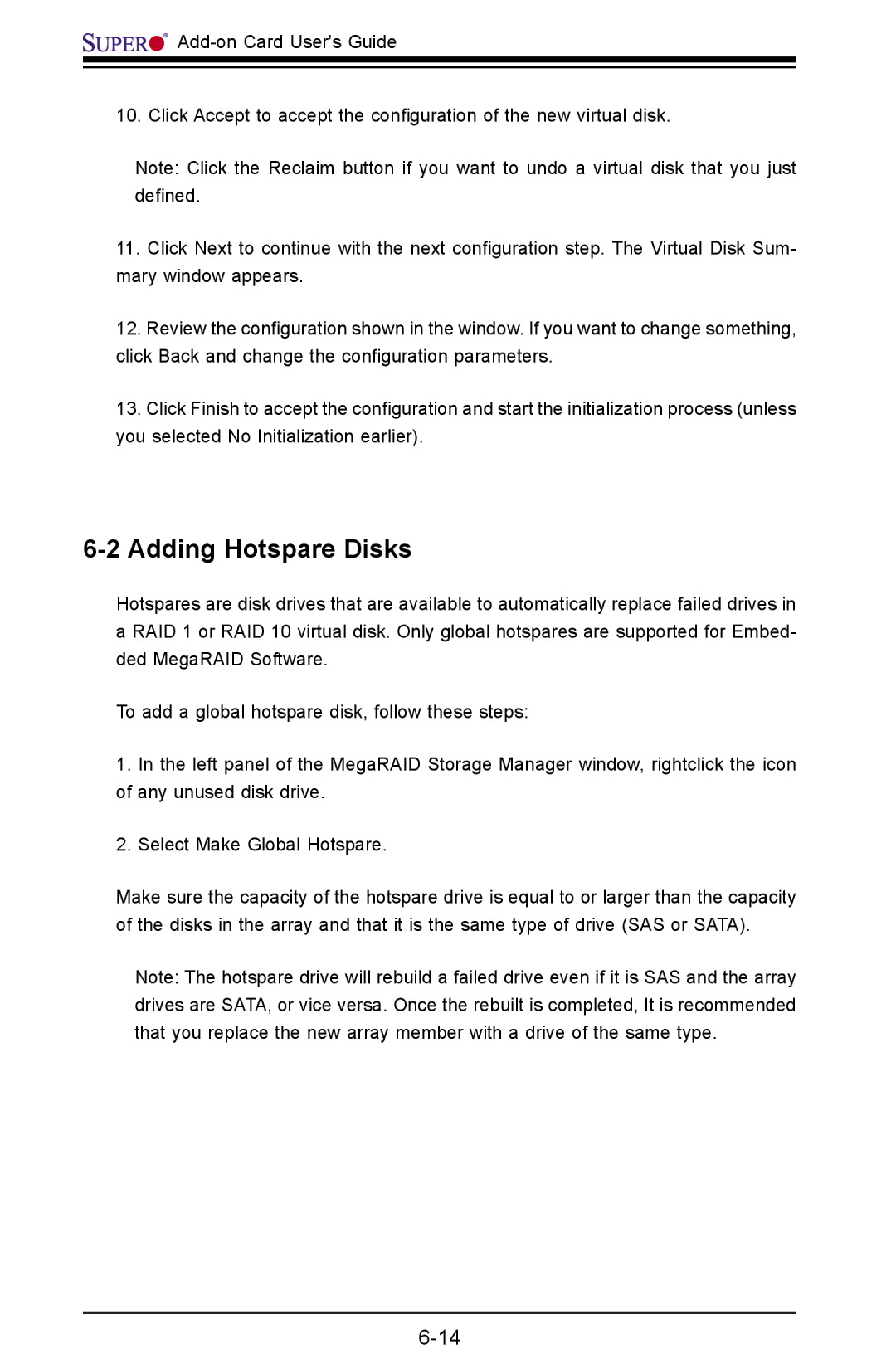 SUPER MICRO Computer AOC-USAS-L4iR manual Adding Hotspare Disks 