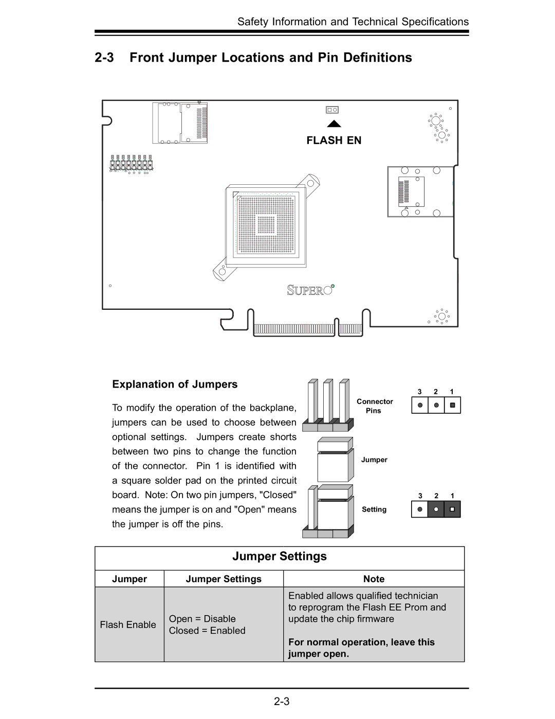 SUPER MICRO Computer AOC-USAS-S4IR manual Front Jumper Locations and Pin Deﬁ nitions, Jumper Settings 