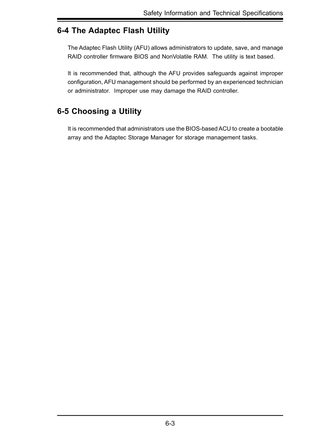 SUPER MICRO Computer AOC-USAS-S4IR manual Adaptec Flash Utility, Choosing a Utility 