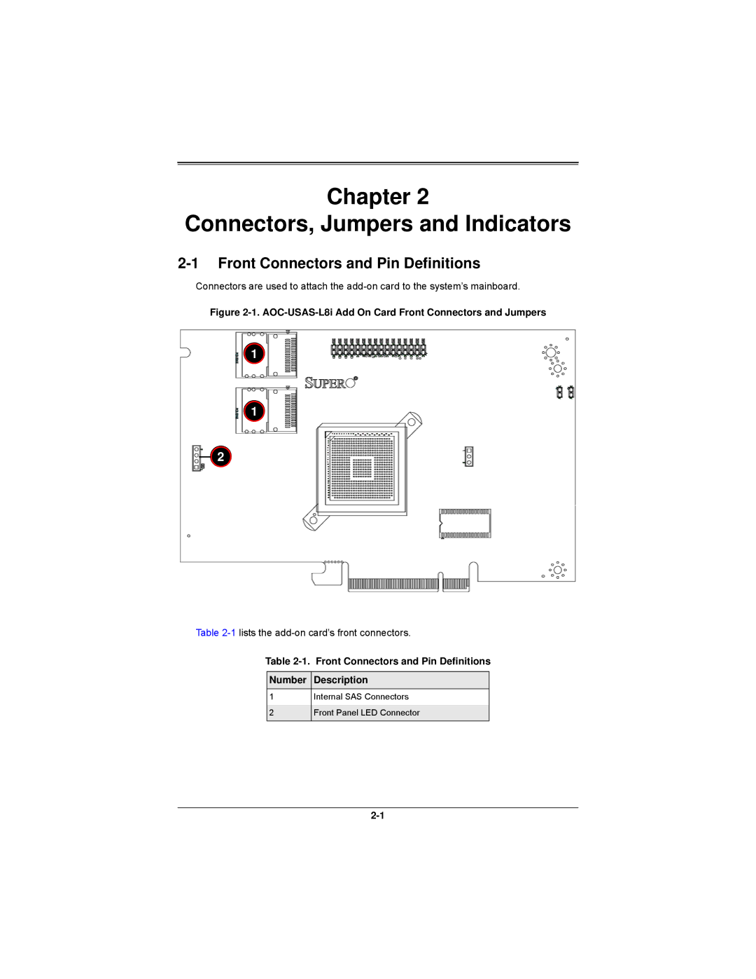 SUPER MICRO Computer AOCS2308LL8E Chapter Connectors, Jumpers and Indicators, Front Connectors and Pin Definitions 