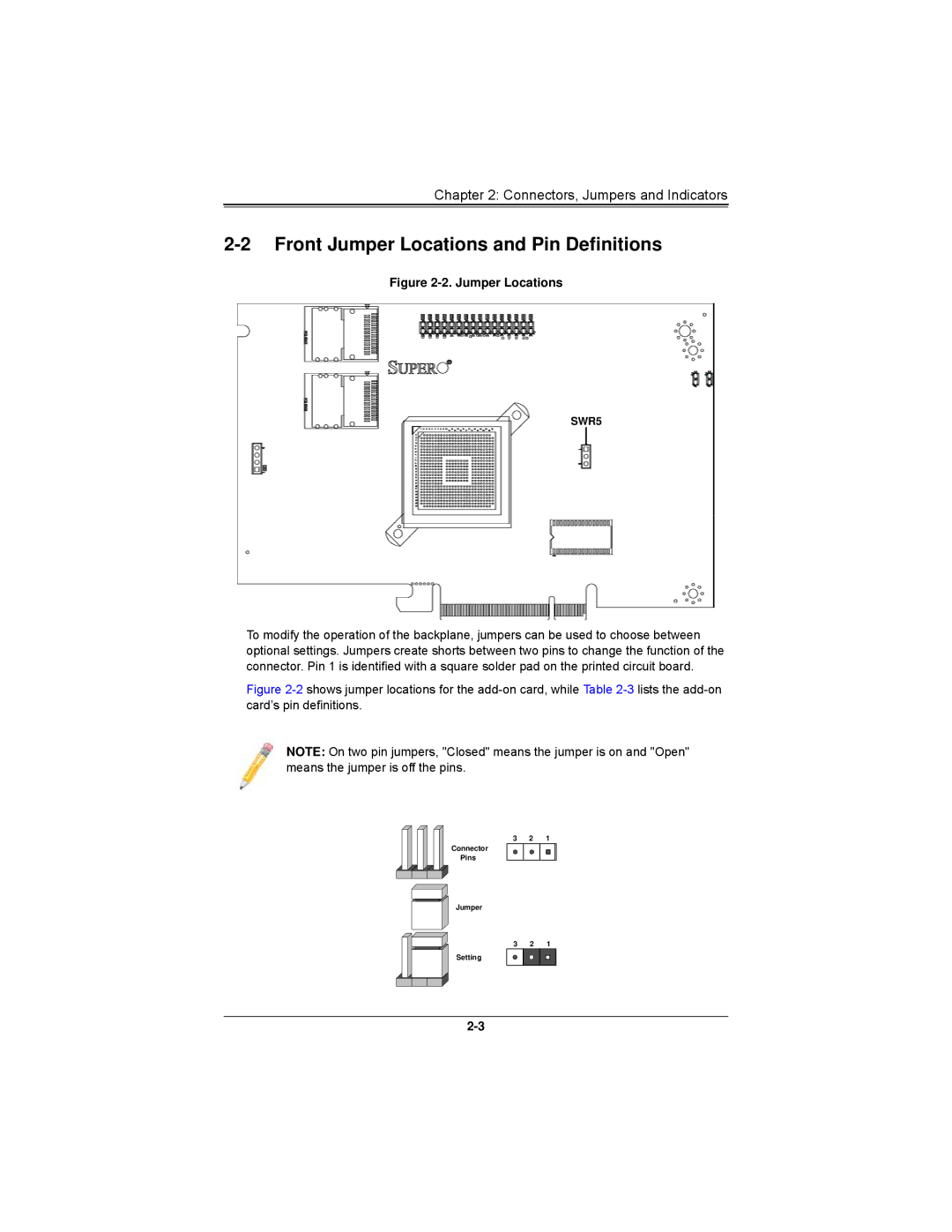 SUPER MICRO Computer AOCS2308LL8E user manual Front Jumper Locations and Pin Definitions 