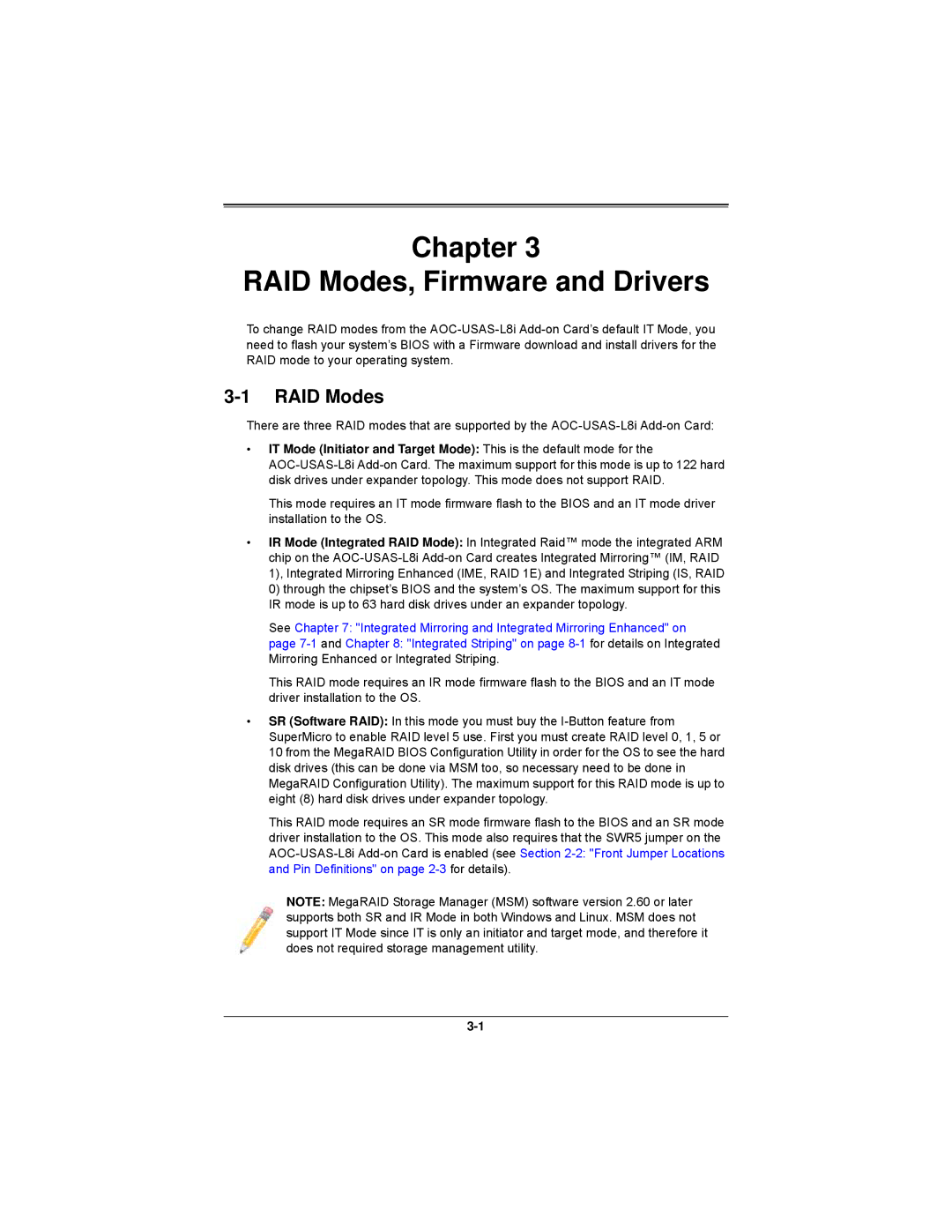 SUPER MICRO Computer AOCS2308LL8E user manual Chapter RAID Modes, Firmware and Drivers 