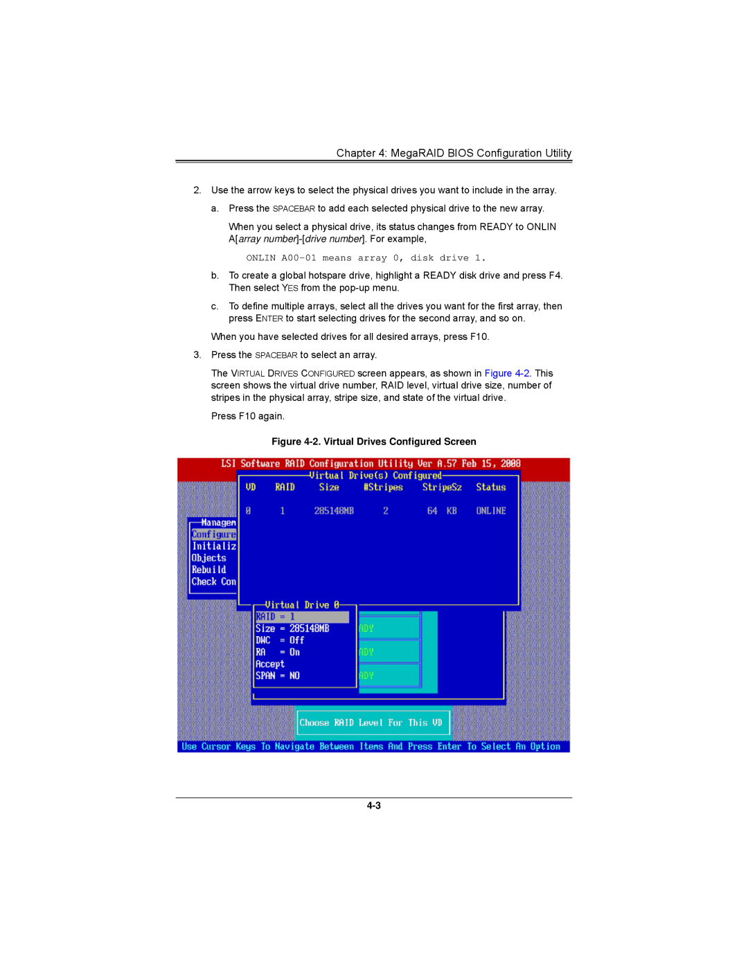 SUPER MICRO Computer AOCS2308LL8E user manual MegaRAID Bios Configuration Utility 