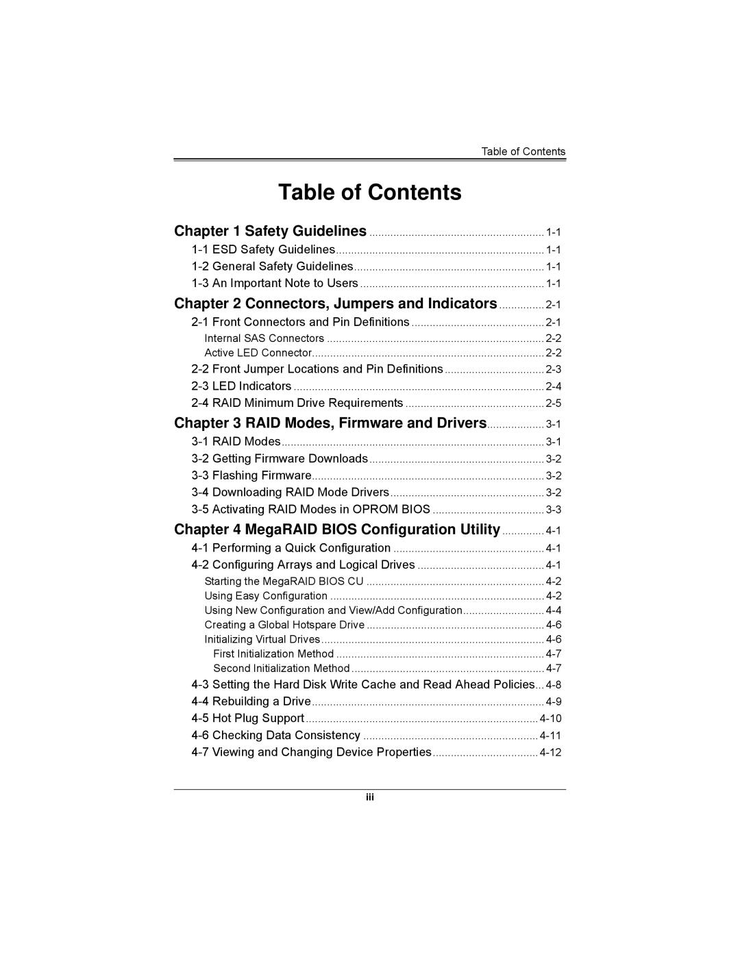 SUPER MICRO Computer AOCS2308LL8E user manual Table of Contents 