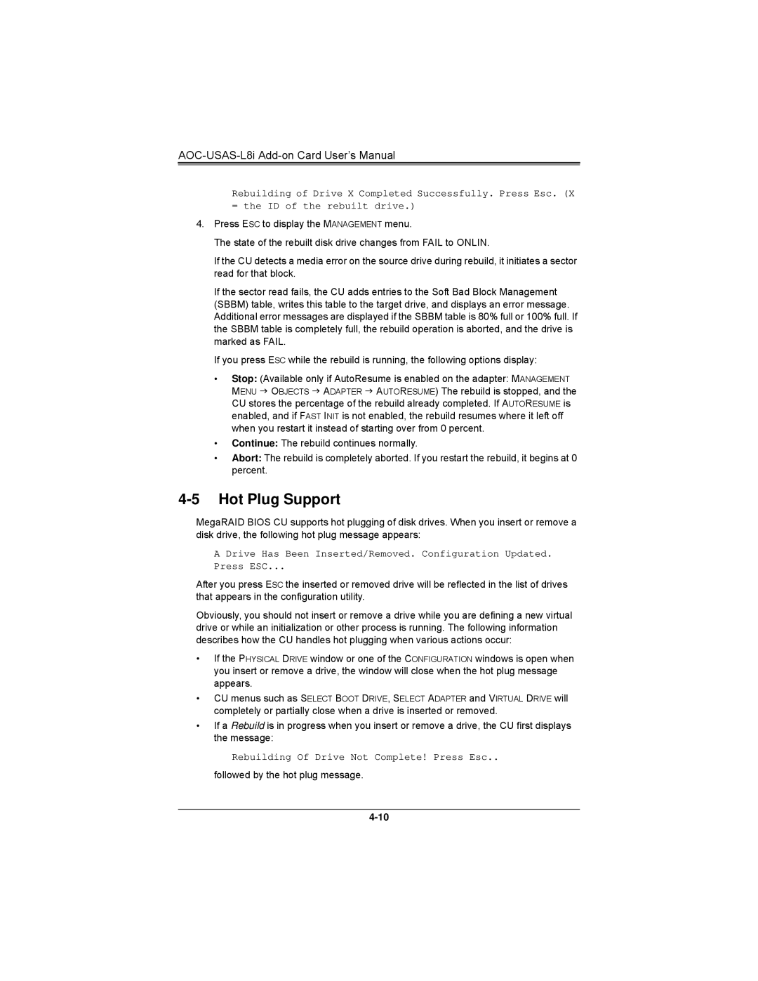 SUPER MICRO Computer AOCS2308LL8E user manual Hot Plug Support 