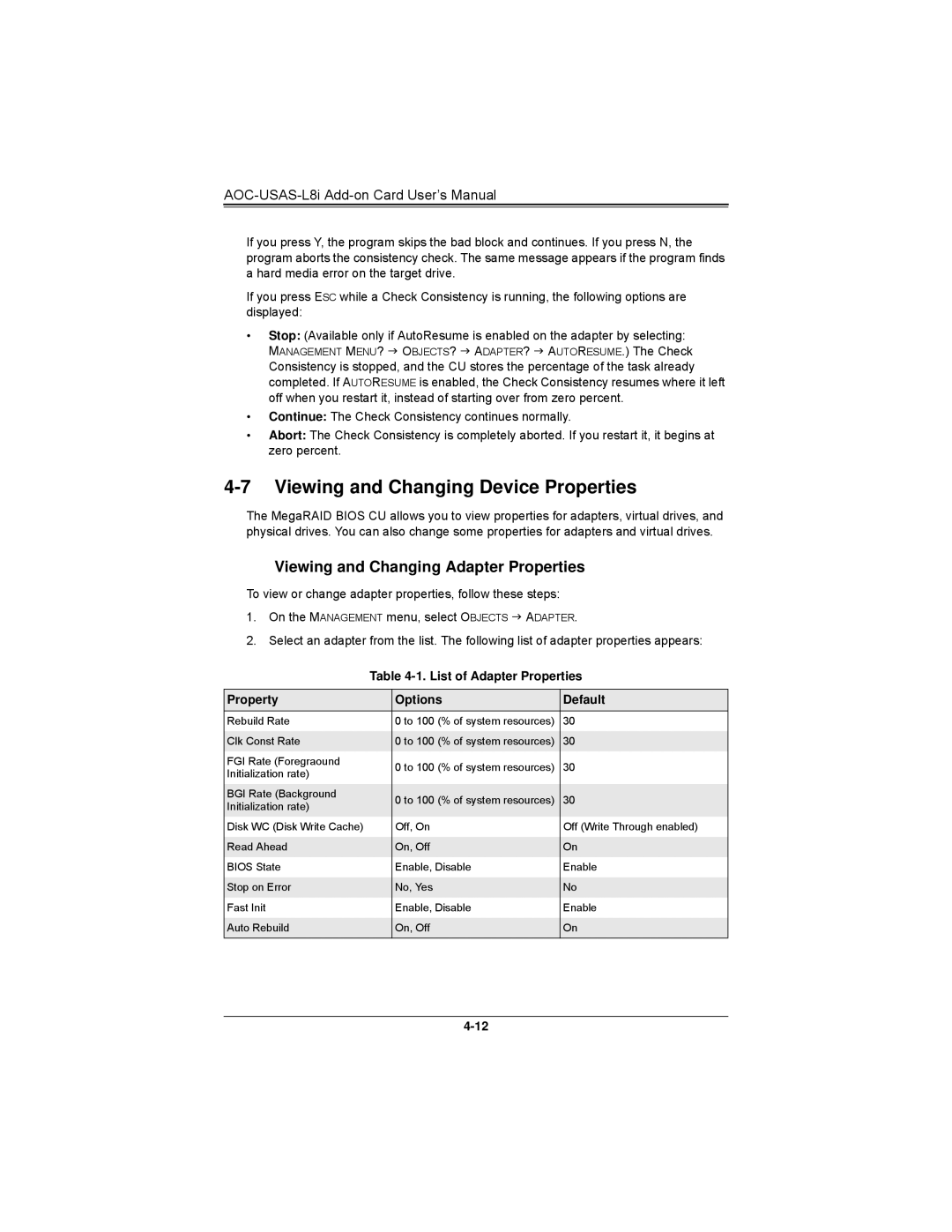 SUPER MICRO Computer AOCS2308LL8E Viewing and Changing Device Properties, Viewing and Changing Adapter Properties 