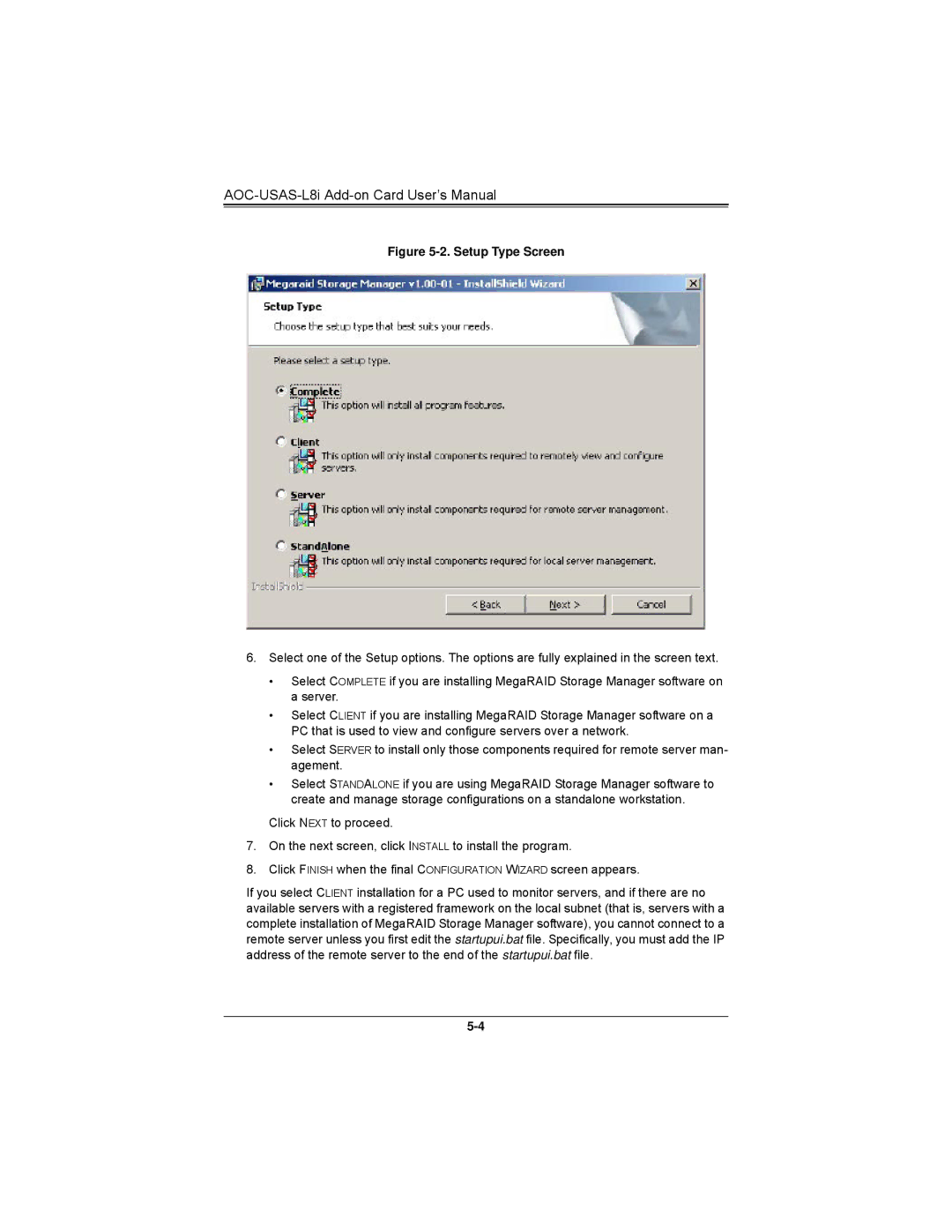 SUPER MICRO Computer AOCS2308LL8E user manual Setup Type Screen 