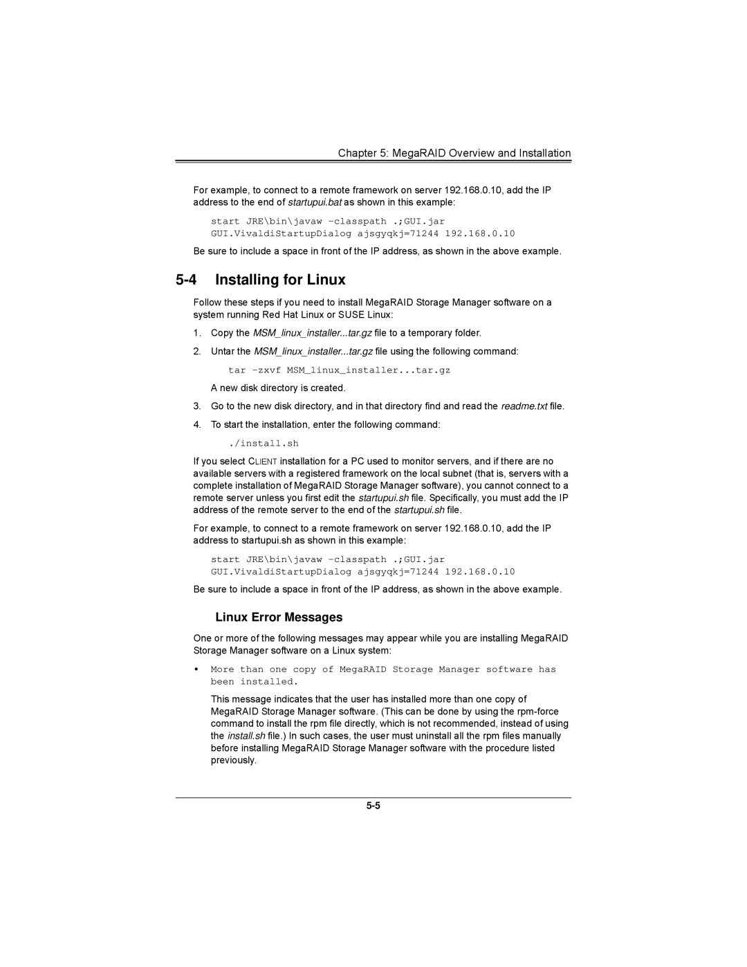 SUPER MICRO Computer AOCS2308LL8E user manual Installing for Linux, Linux Error Messages 