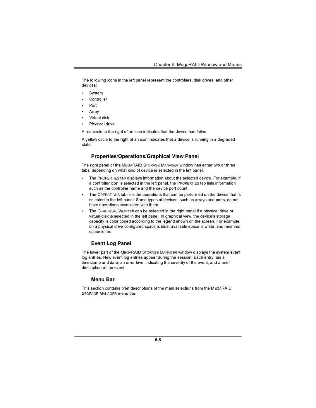 SUPER MICRO Computer AOCS2308LL8E user manual Properties/Operations/Graphical View Panel, Event Log Panel, Menu Bar 