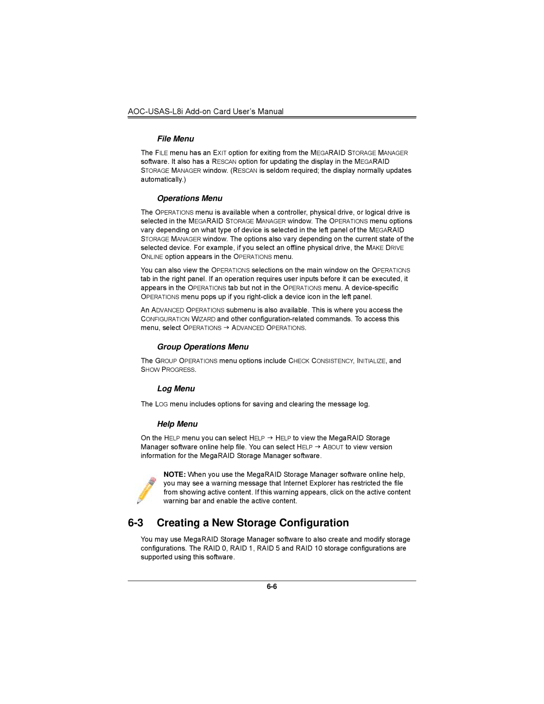 SUPER MICRO Computer AOCS2308LL8E user manual Creating a New Storage Configuration, File Menu 