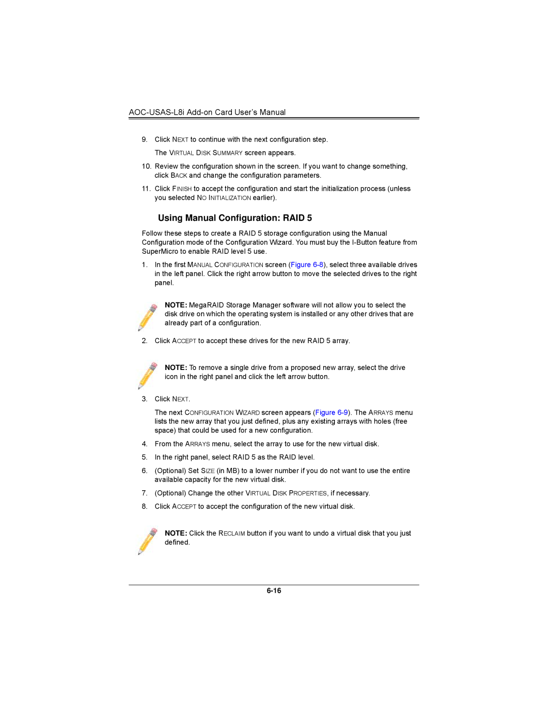 SUPER MICRO Computer AOCS2308LL8E user manual Using Manual Configuration RAID 