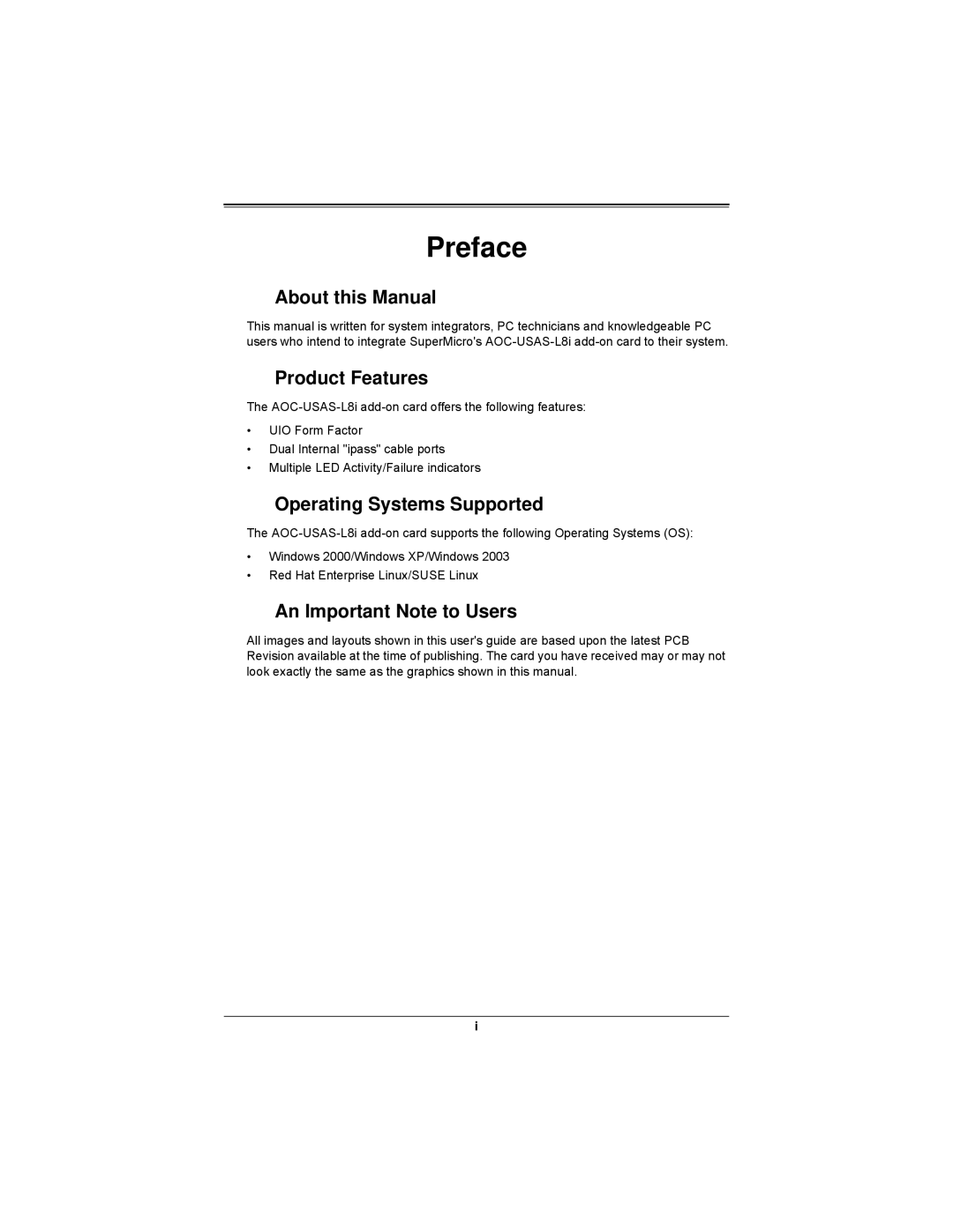 SUPER MICRO Computer AOCS2308LL8E user manual Preface, About this Manual, Product Features, Operating Systems Supported 