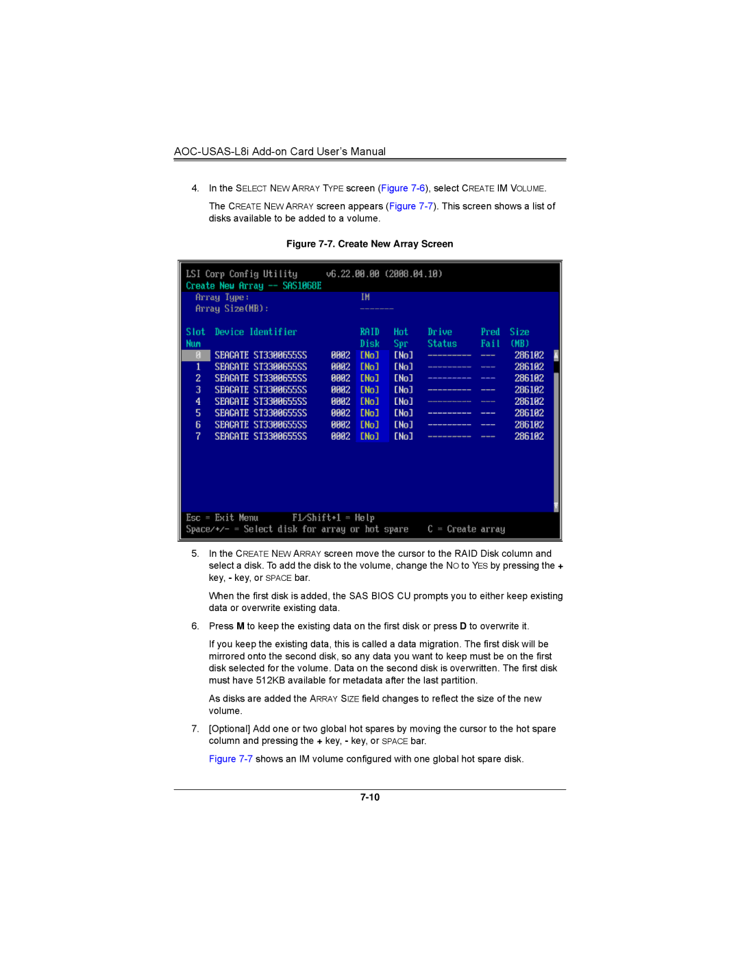 SUPER MICRO Computer AOCS2308LL8E user manual Create New Array Screen 