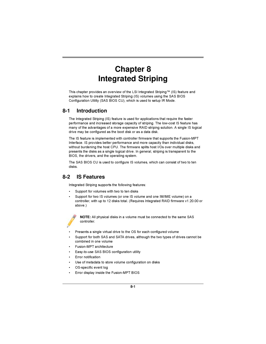 SUPER MICRO Computer AOCS2308LL8E user manual Chapter Integrated Striping, Is Features 