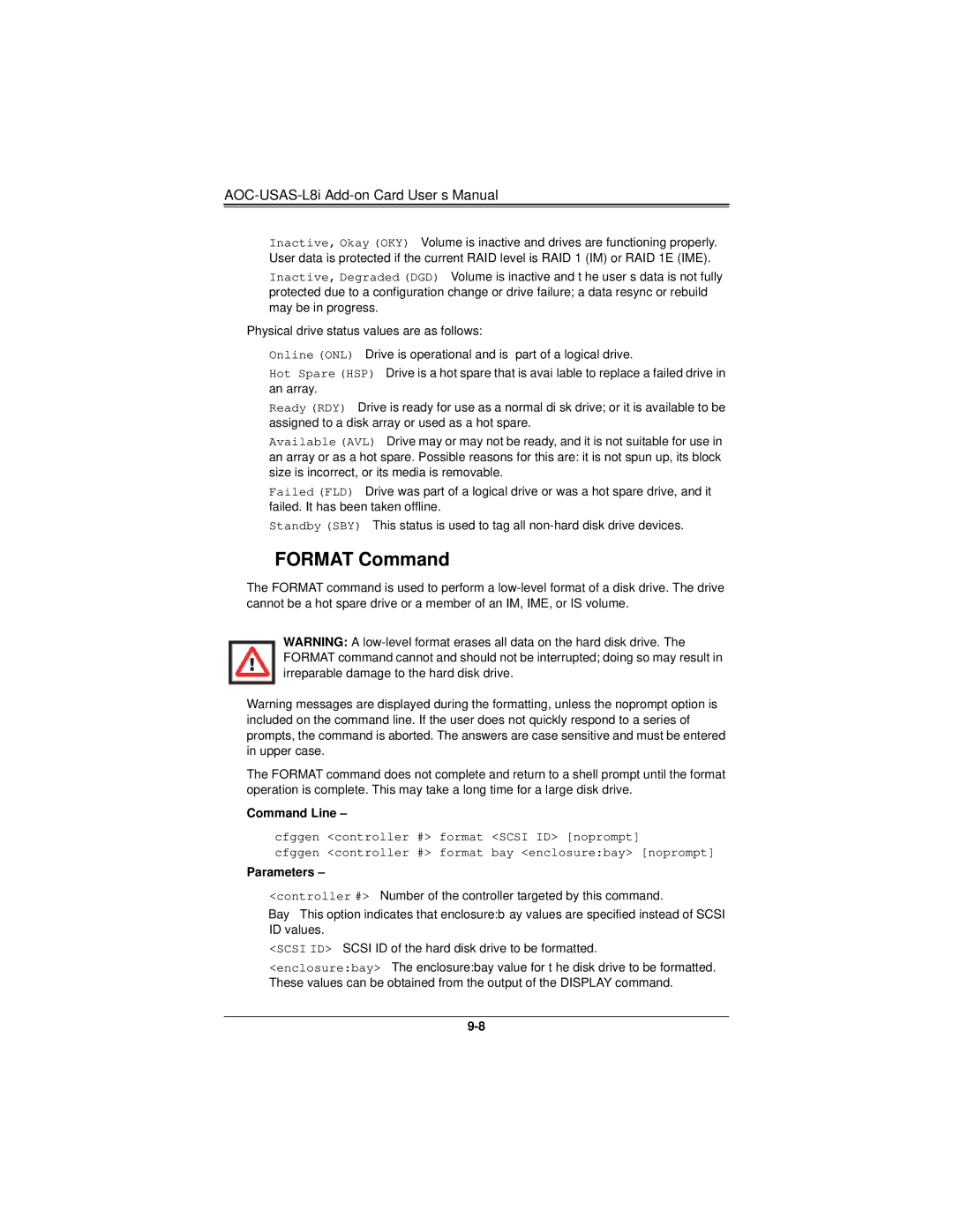 SUPER MICRO Computer AOCS2308LL8E user manual Format Command 