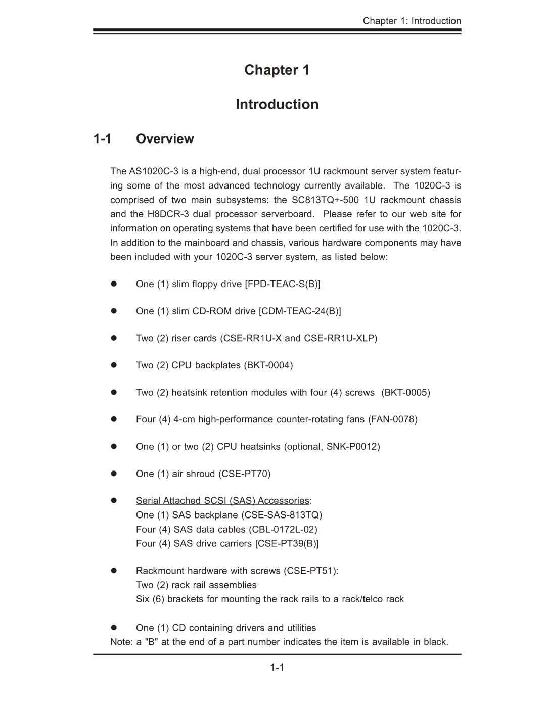 SUPER MICRO Computer AS 1020C-3 user manual Chapter Introduction, Overview 