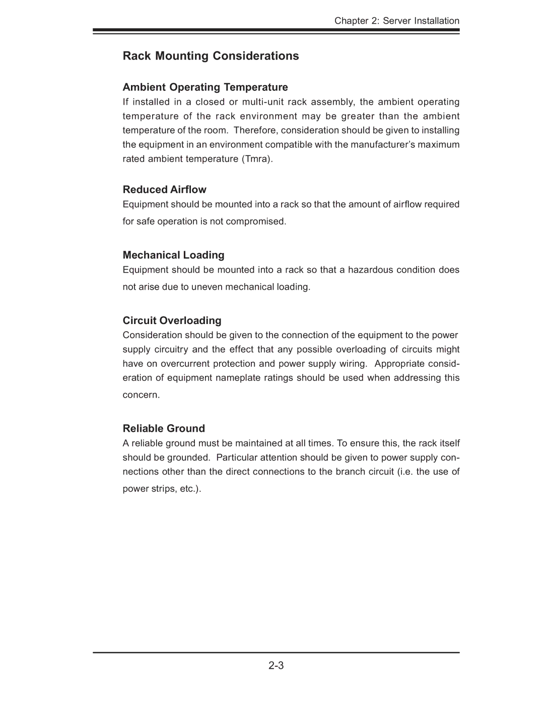 SUPER MICRO Computer AS 1020C-3 user manual Rack Mounting Considerations 