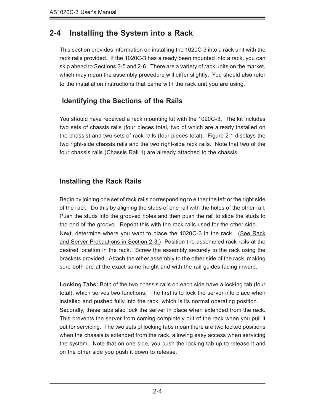 SUPER MICRO Computer AS 1020C-3 user manual Installing the System into a Rack, Identifying the Sections of the Rails 