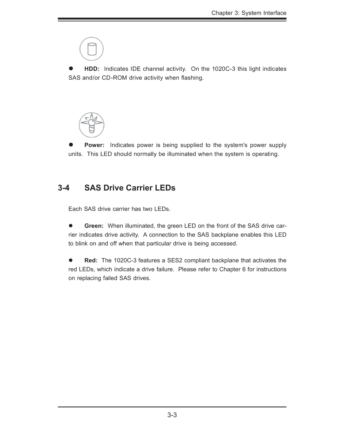 SUPER MICRO Computer AS 1020C-3 user manual SAS Drive Carrier LEDs 