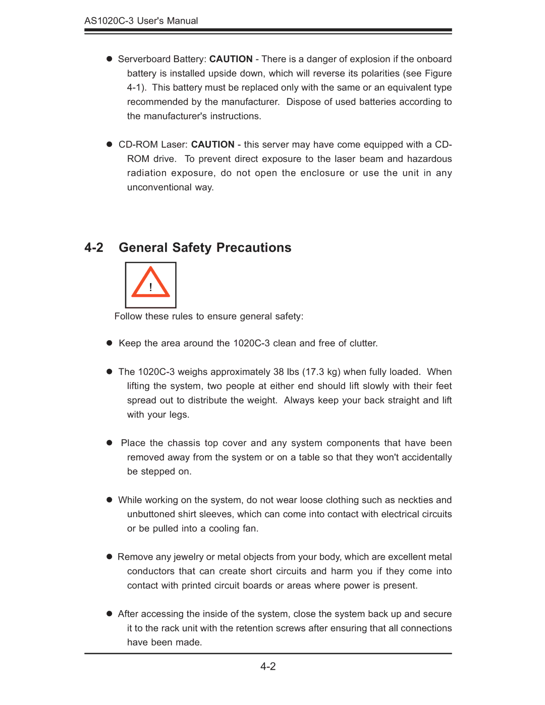 SUPER MICRO Computer AS 1020C-3 user manual General Safety Precautions 