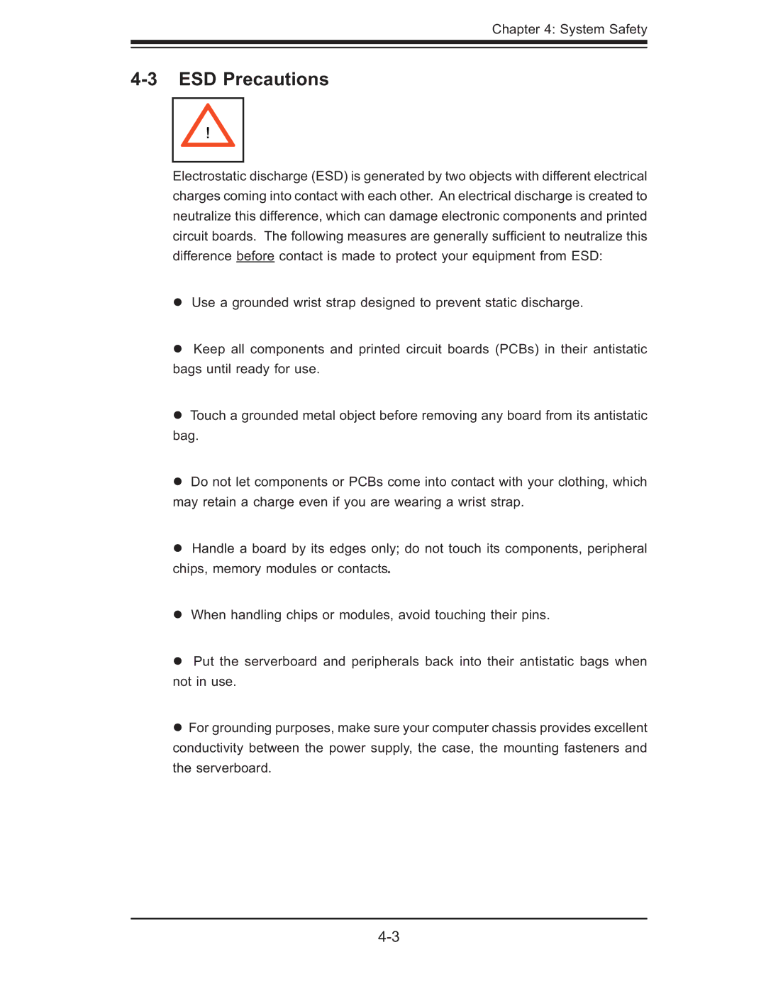 SUPER MICRO Computer AS 1020C-3 user manual ESD Precautions 