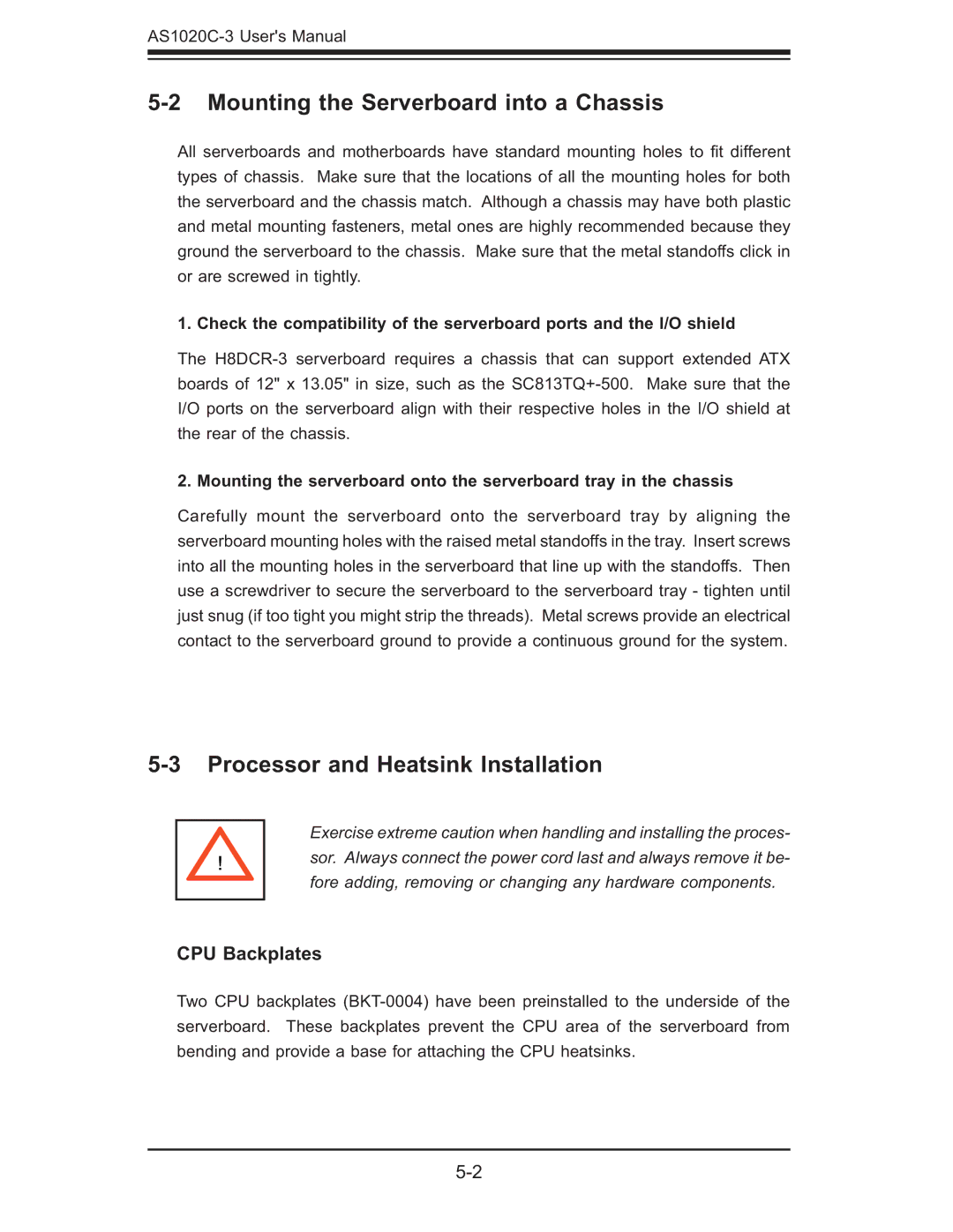 SUPER MICRO Computer AS 1020C-3 user manual Mounting the Serverboard into a Chassis, Processor and Heatsink Installation 