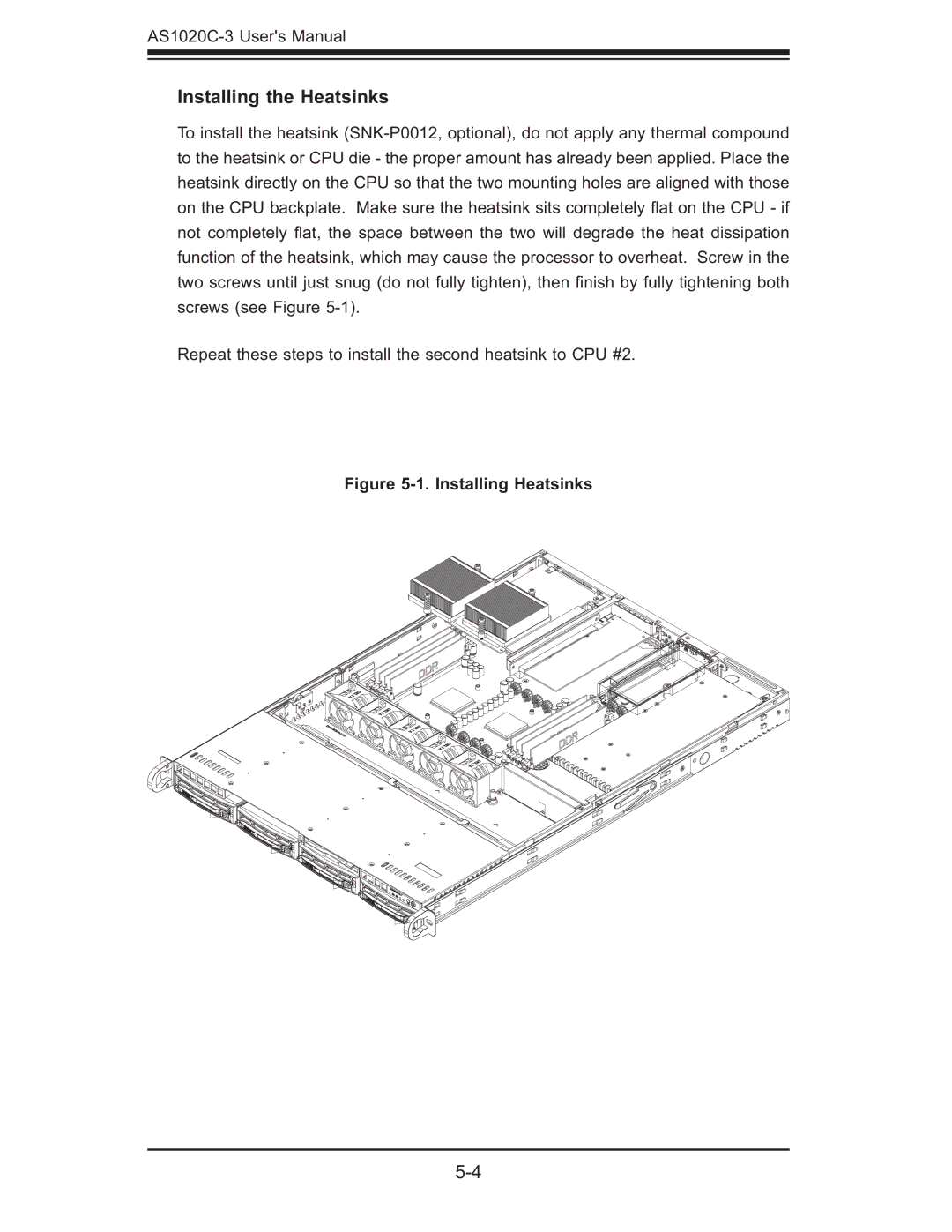 SUPER MICRO Computer AS 1020C-3 user manual Installing the Heatsinks, Installing Heatsinks 