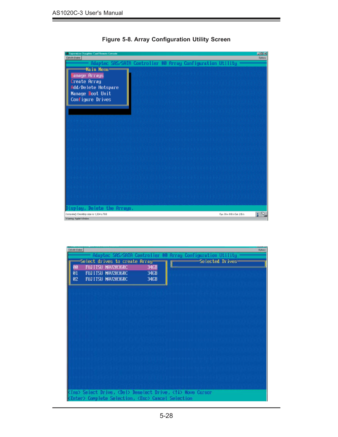 SUPER MICRO Computer AS 1020C-3 user manual Array Conﬁguration Utility Screen 