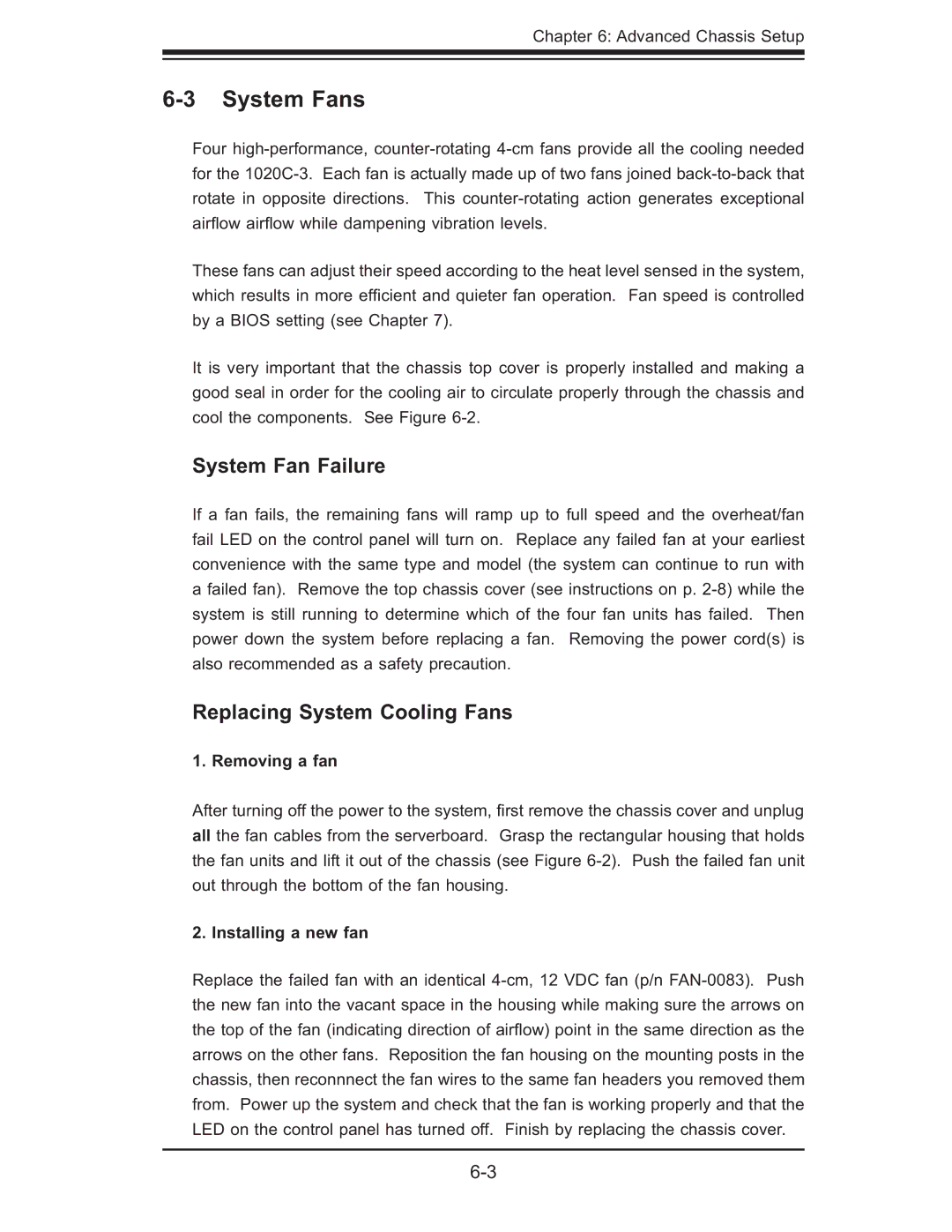 SUPER MICRO Computer AS 1020C-3 user manual System Fans, System Fan Failure, Replacing System Cooling Fans, Removing a fan 